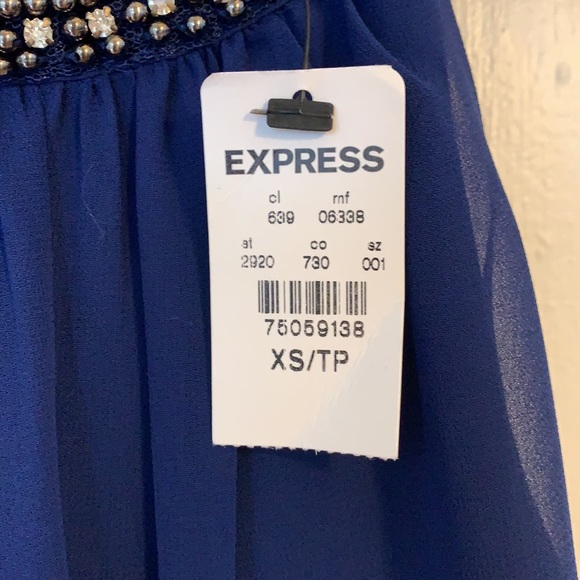 NWT XS Express Blue Tank with Rhinestone Neckline - Picture 4 of 5
